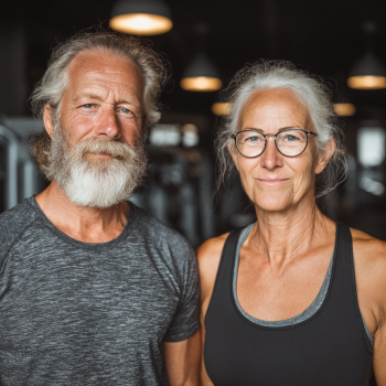 Літня жінка займається йогою на природі